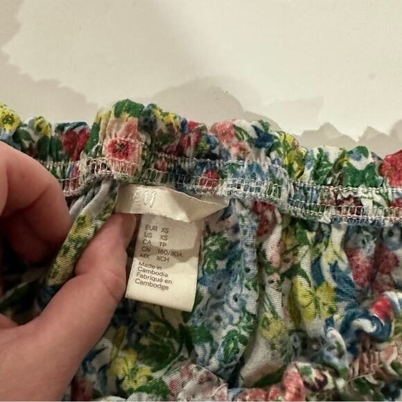 H&M Green Floral Print Short Sleeve Off the Shoulder Dress Size XS - Picture 5 of 8